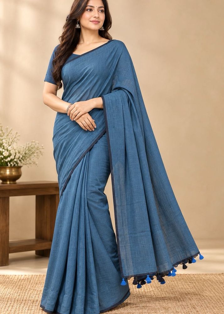 Elegant Blue Cotton Saree