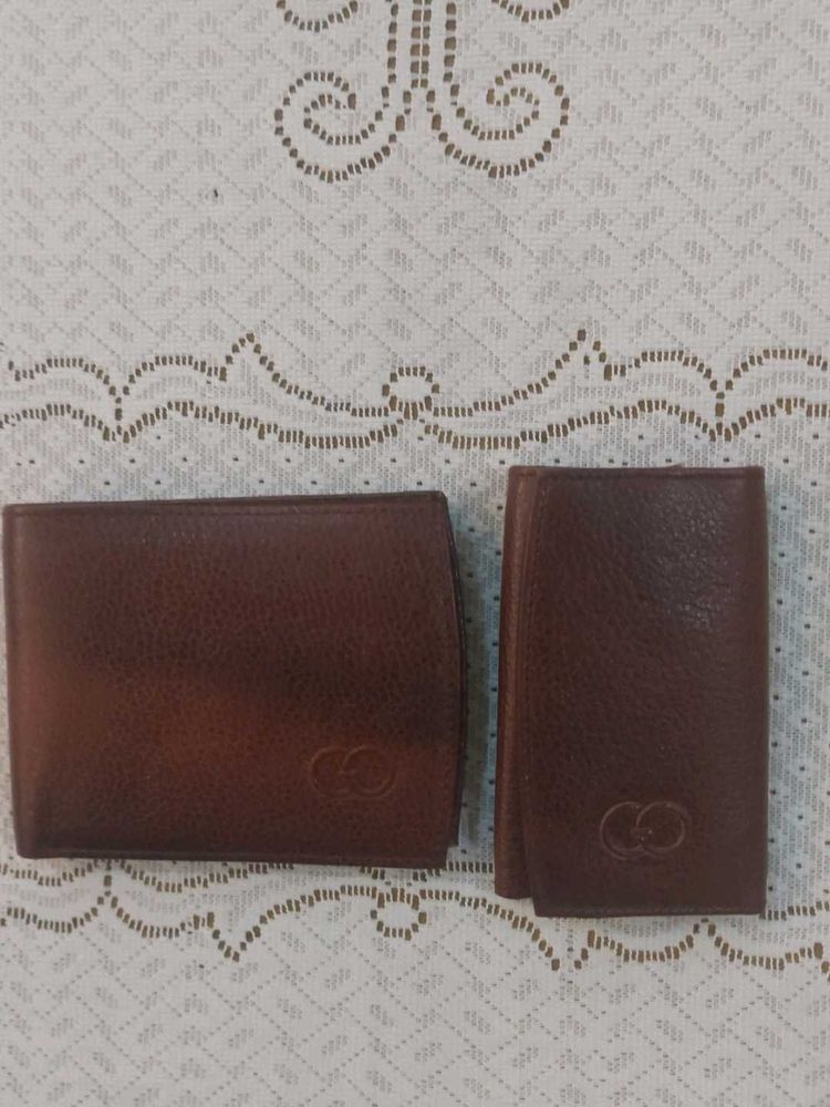 GO Classic Brown Leather Wallet  &amp; Keychain Set