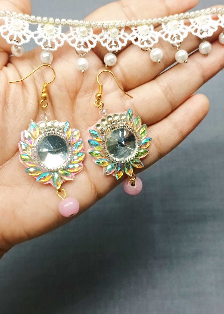 COMBO Elegant Pearl choker &amp; Crystal earring Set