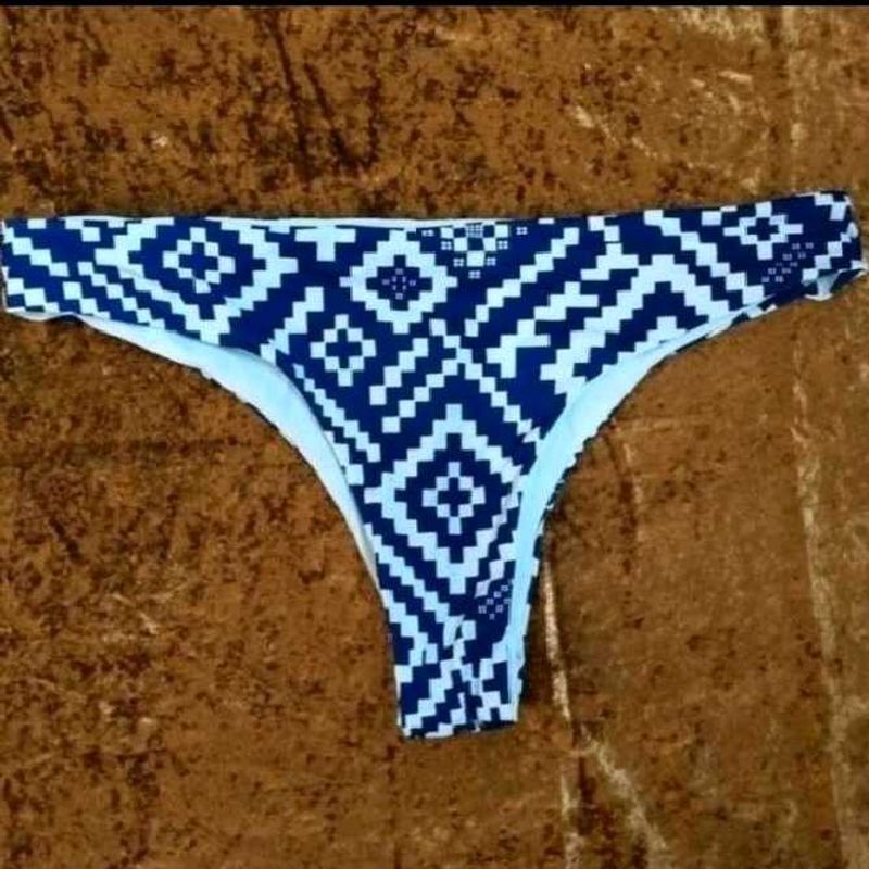 Stylish Blue &amp; White Geometric Print Bikini Bottom