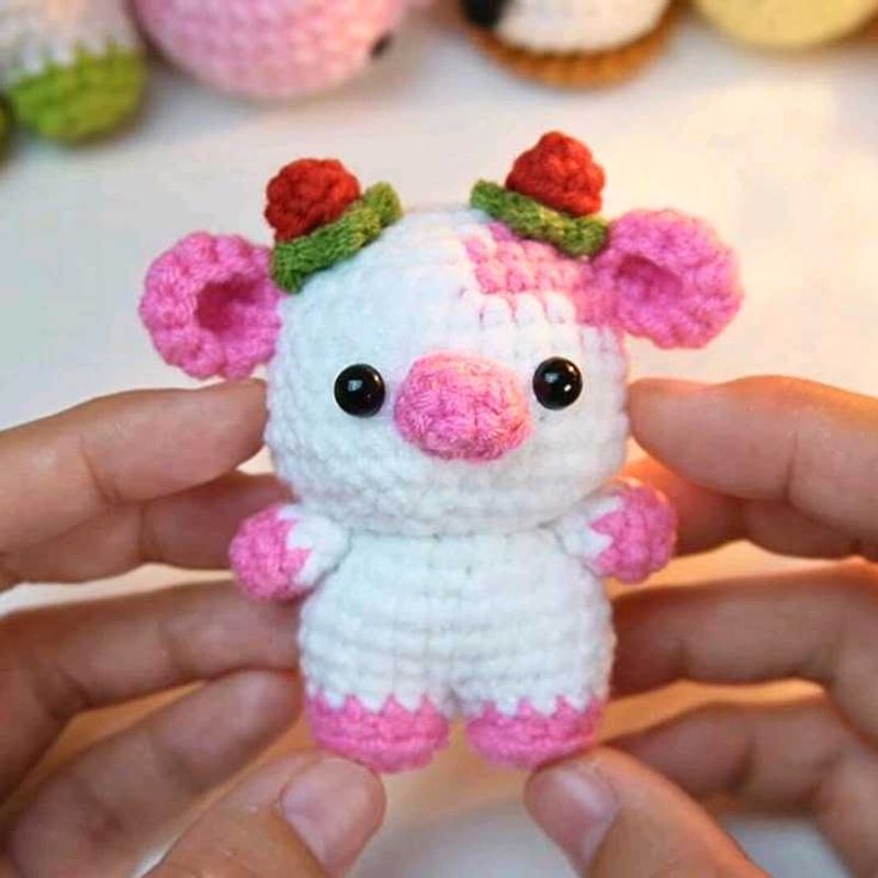 Adorable Crochet Cow Keychain