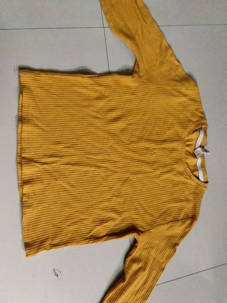 Yellow Ribbed Long Sleeve Top