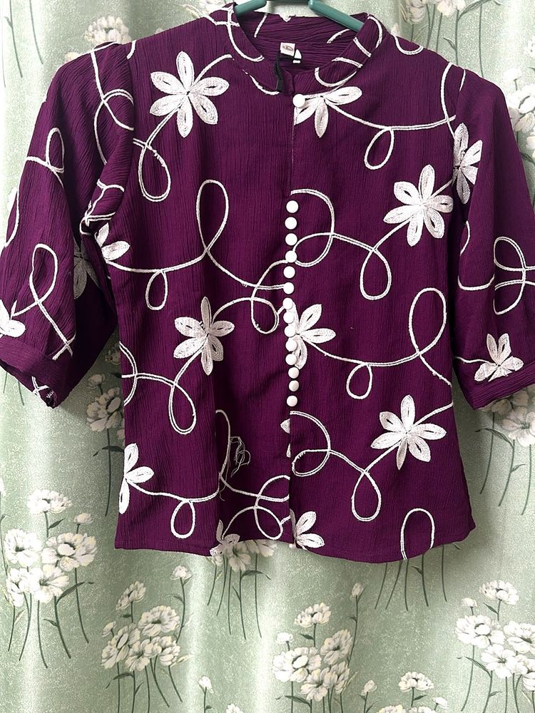 Bohemian | Floral Embroidered Purple Top