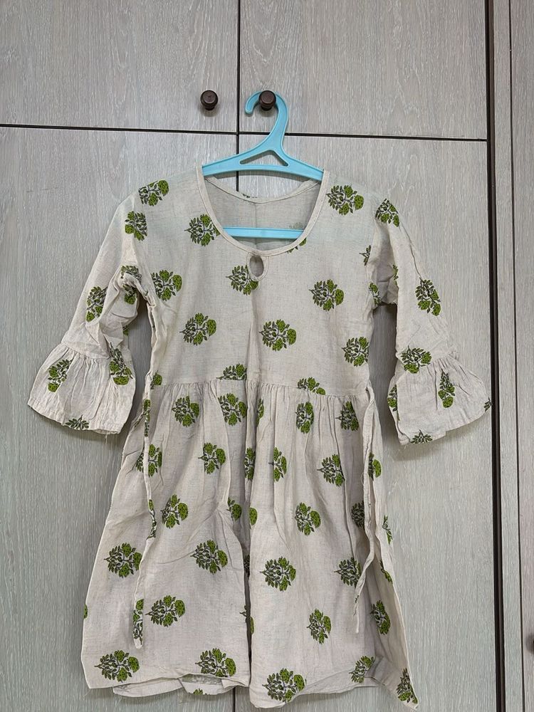Cute Cotton Kurti with Green Floral Print