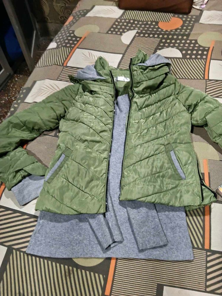 Green Padded Jacket with winter top free