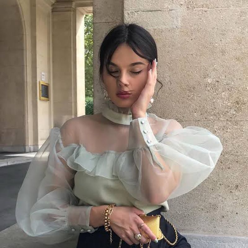 Sheer Sleeve Ruffle Top