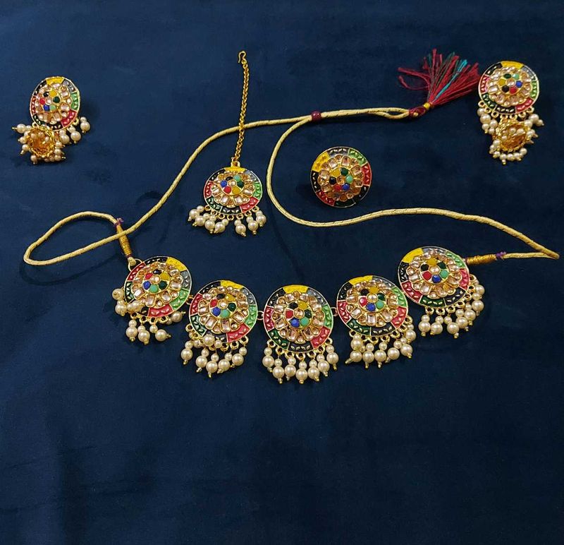 Multicolor Necklace Set With Maangteeka