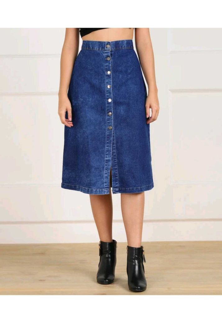 Denim A-Line Midi Skirt