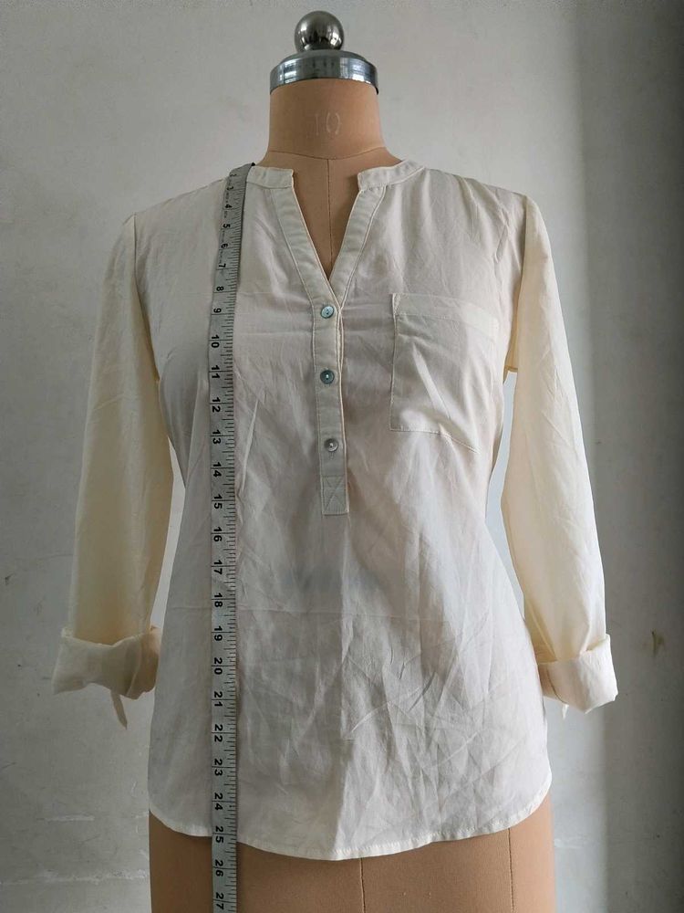 Cream V-Neck Button-Up Tunic