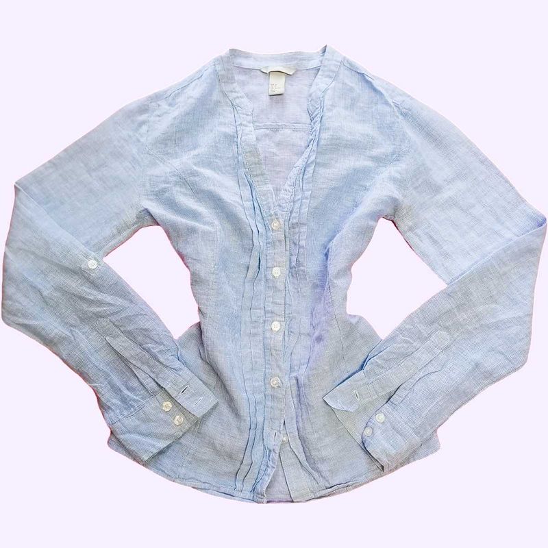 Soft Blue Siren Button-Down Blouse