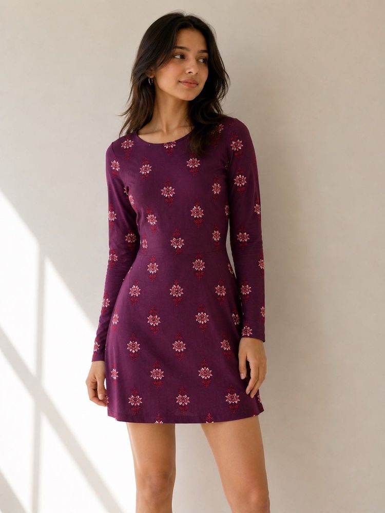 Purple Floral Print Mini Dress