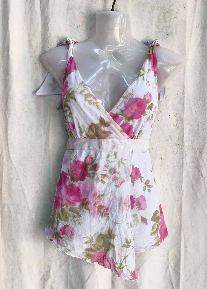 Floral Print Wrap Y2K top