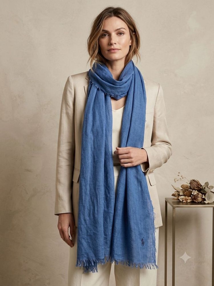 Blue Linen Scarf