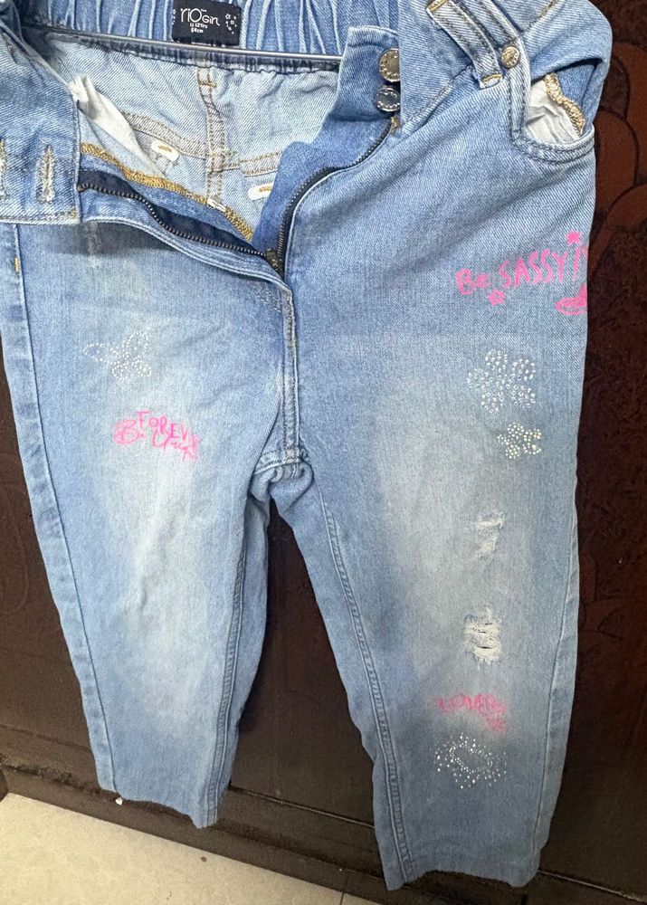 Girls' Distressed Denim Jeans with Rhinestone Acce