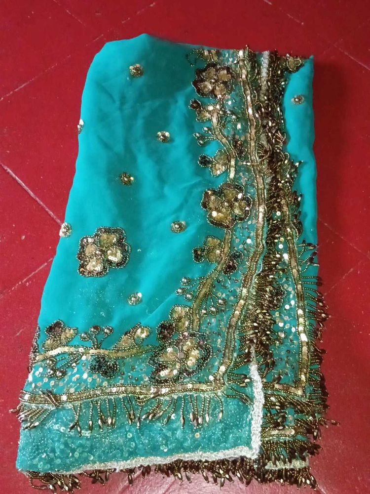 Stunning Teal dupatta with Intricate Embellishment