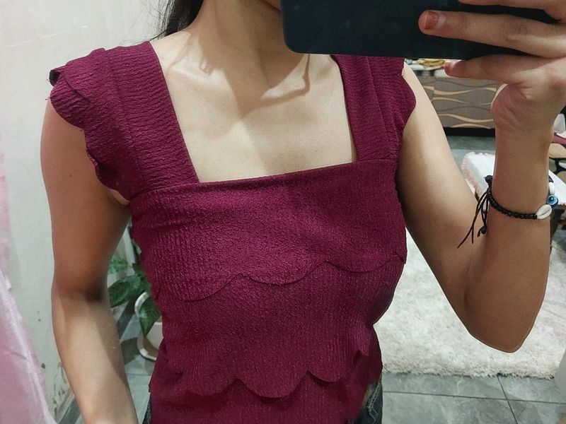 Chic Burgundy Square Neck Top