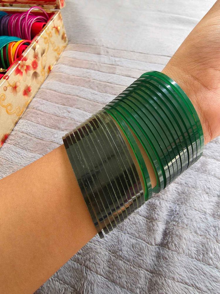Set of 24 [12+12] green 2 shades Bangles