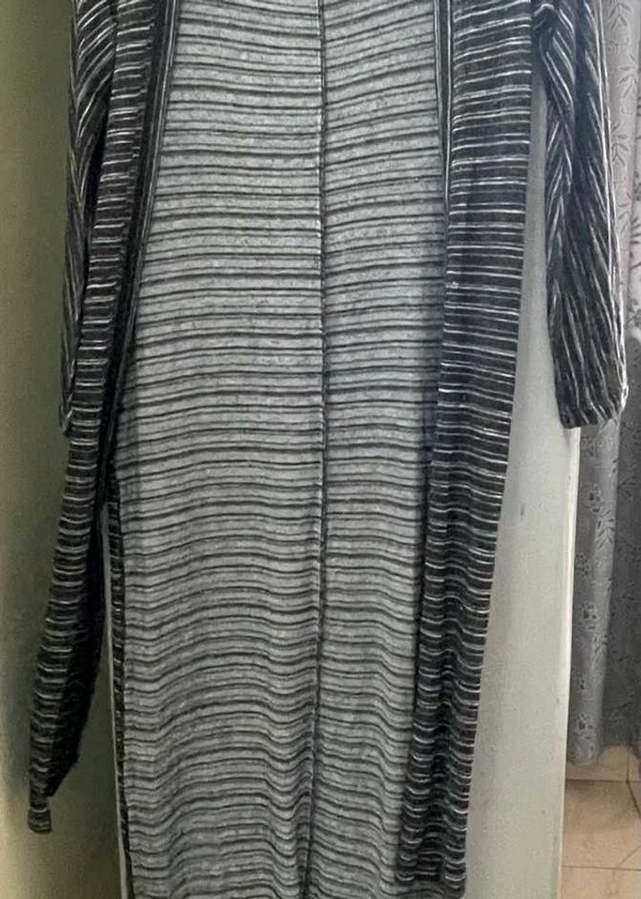 Striped Open Front Long Cardigan