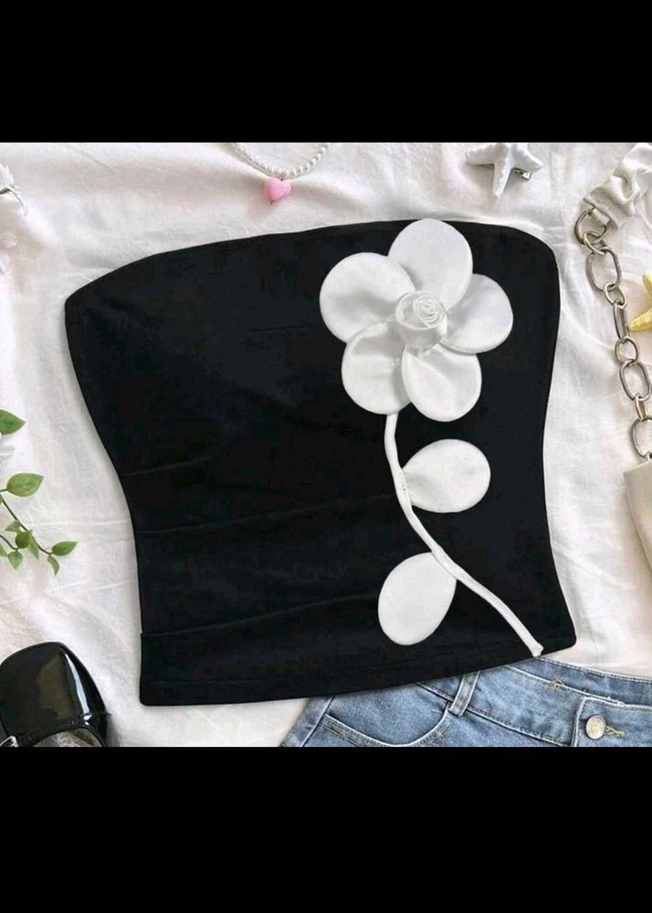 Chic Black Floral Tube Top