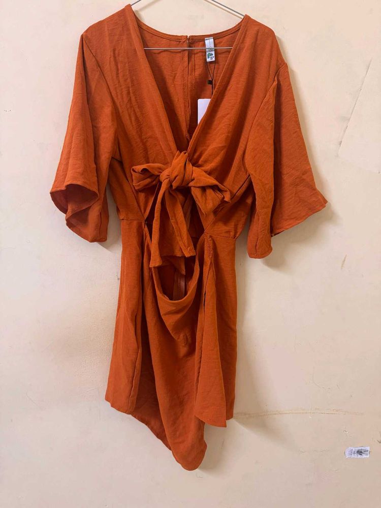 Orange Tie-Front Mini Dress