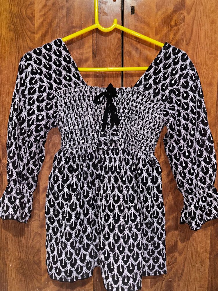 Beautiful Embroidered Black &amp; White Top