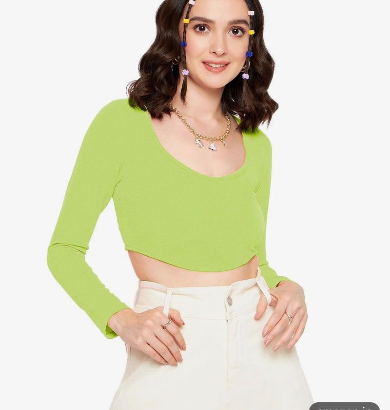 Bright Green Long Sleeve Crop Top