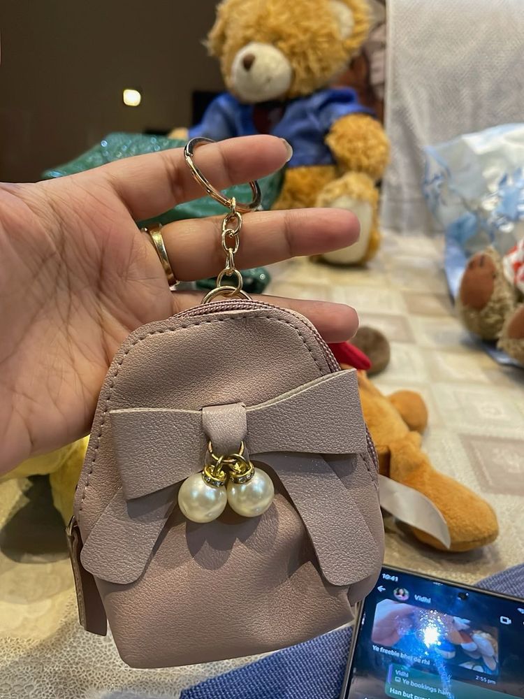Cute Bow Pearl Keychain Bag Charm pouch