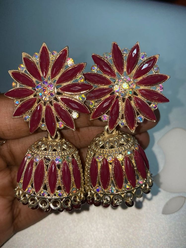 Maroon Jhumka Earrings