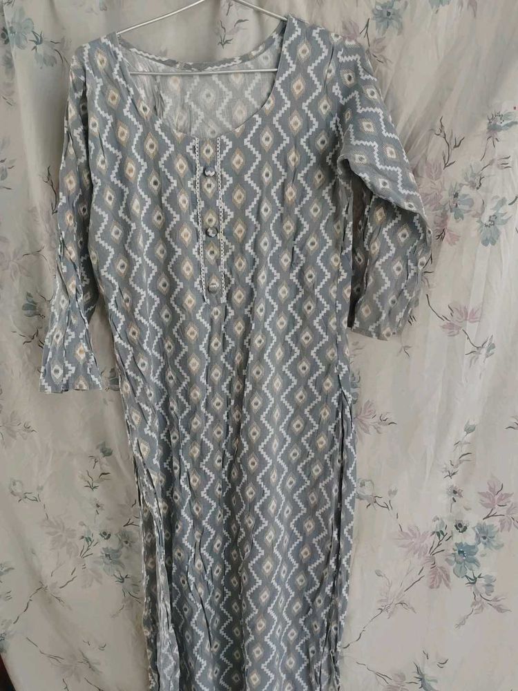 Grey Geometric Print Kurta