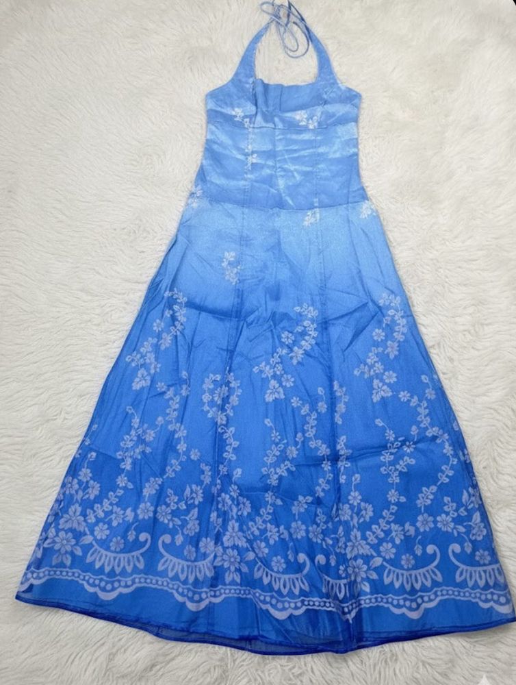 Blue Floral Halter Sundress