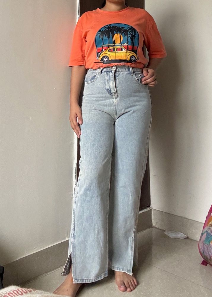 Light blue acid Wash Wide Leg Jeans