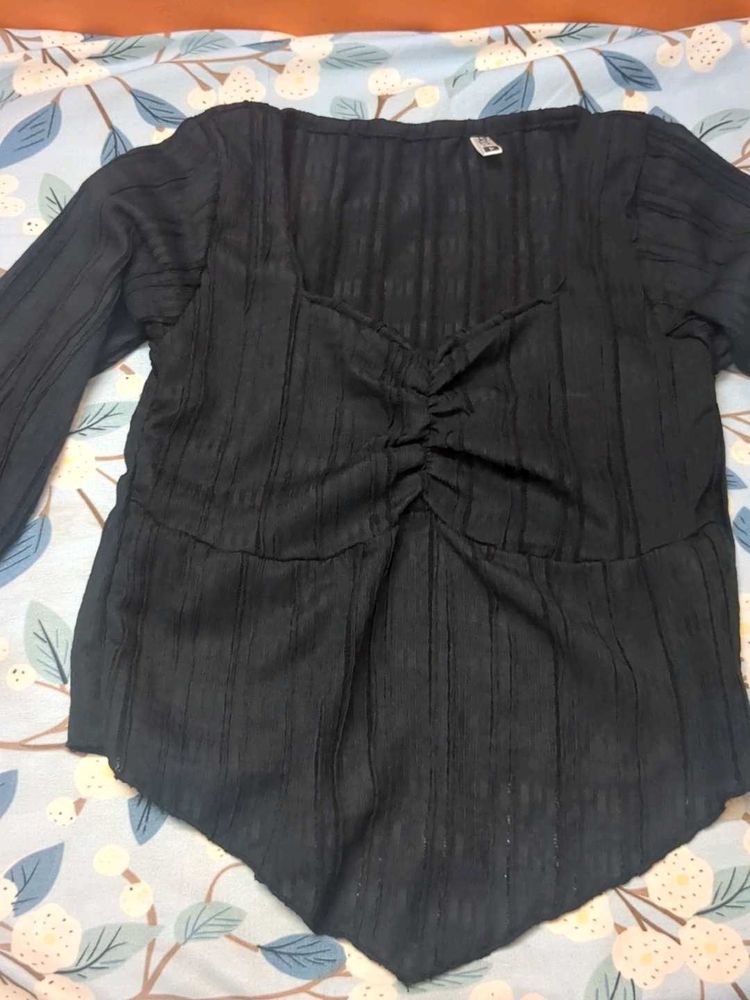 Chic Black Ruched Square Neck Top