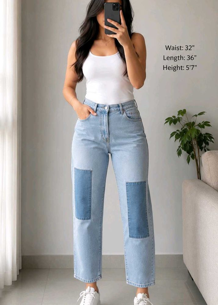 Patchwork Blue Denim Jeans