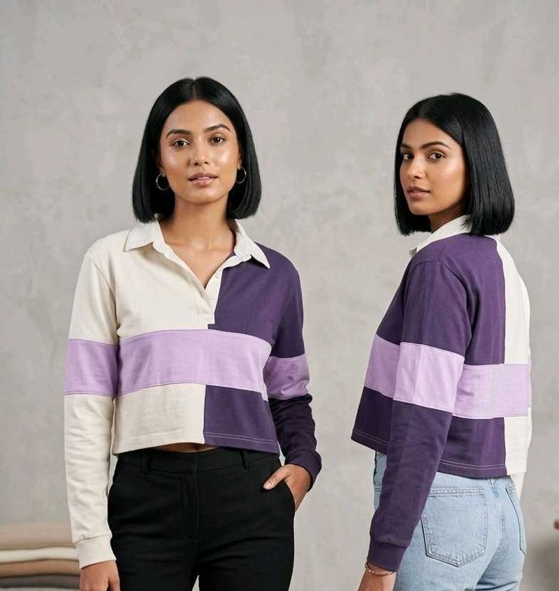 Colorblock Cropped Polo Shirt