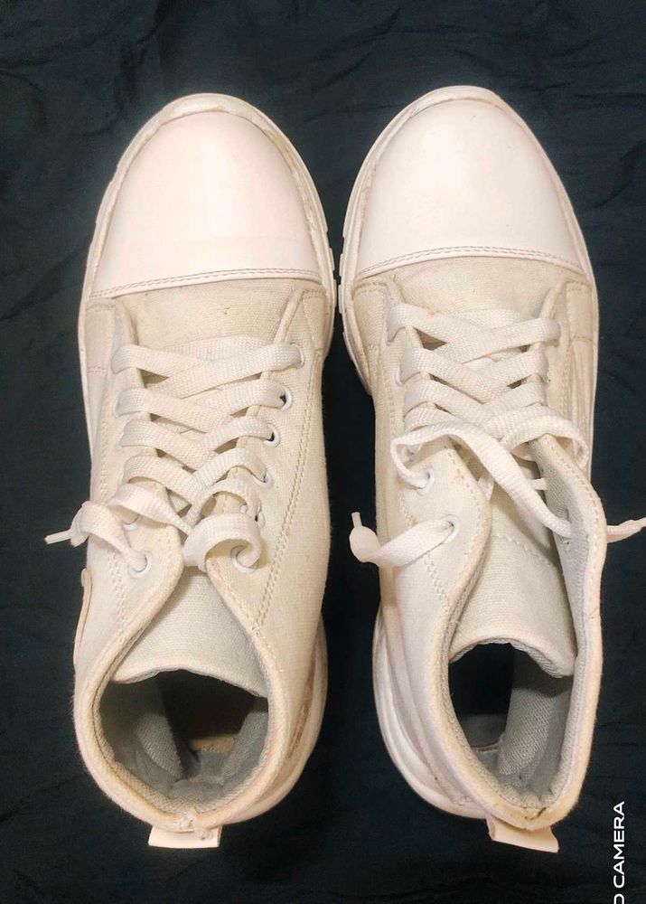 White Canvas Chunky Sneakers
