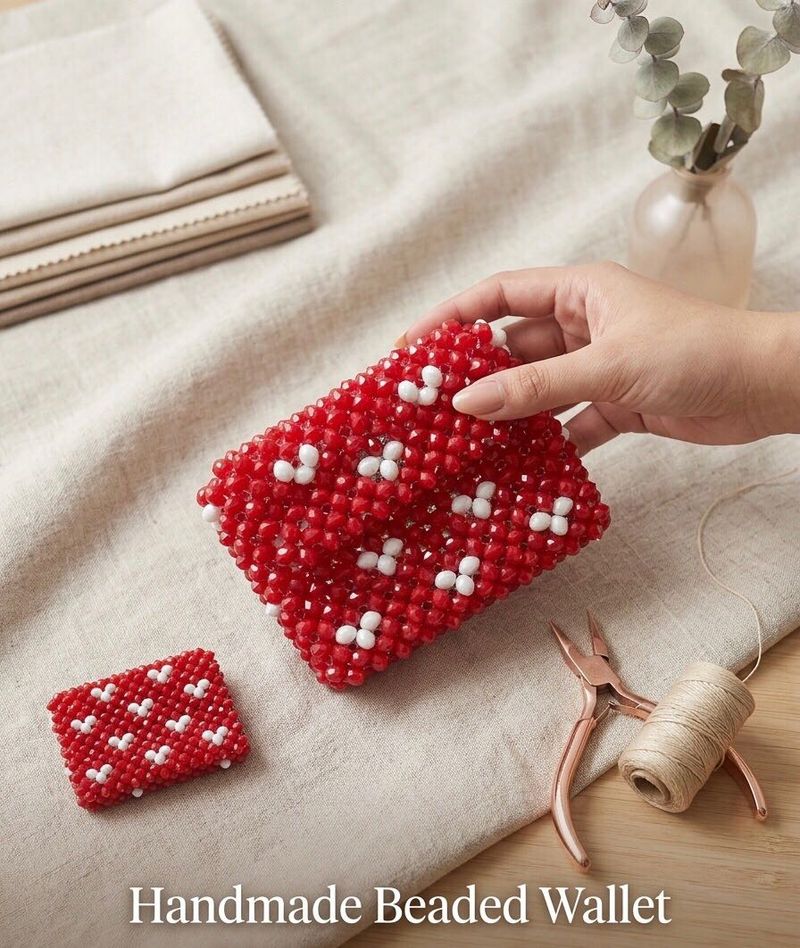 Red and white wallet