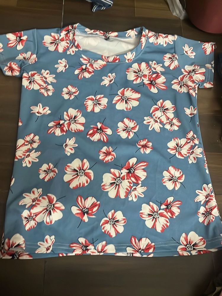 Blue Floral Print T-Shirt