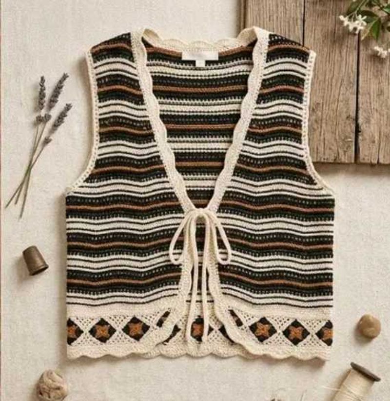 Boho Striped Crochet Vest