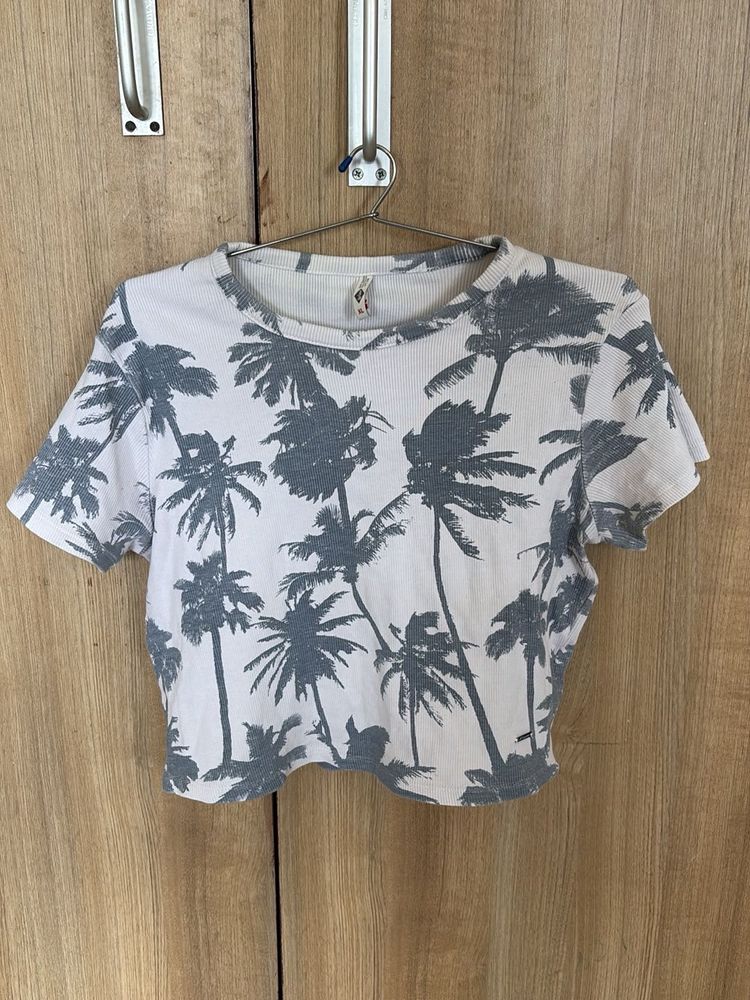 Palm Tree Print Cropped Top