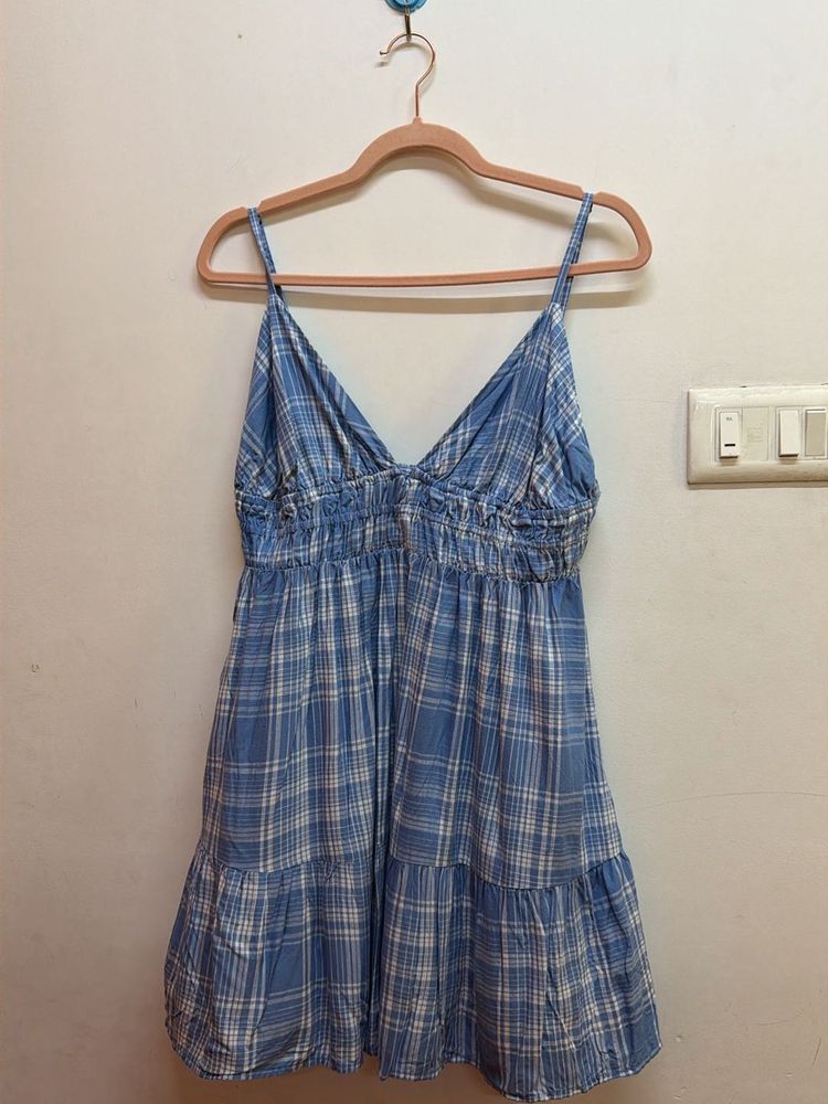 Blue Plaid Spaghetti Strap Dress