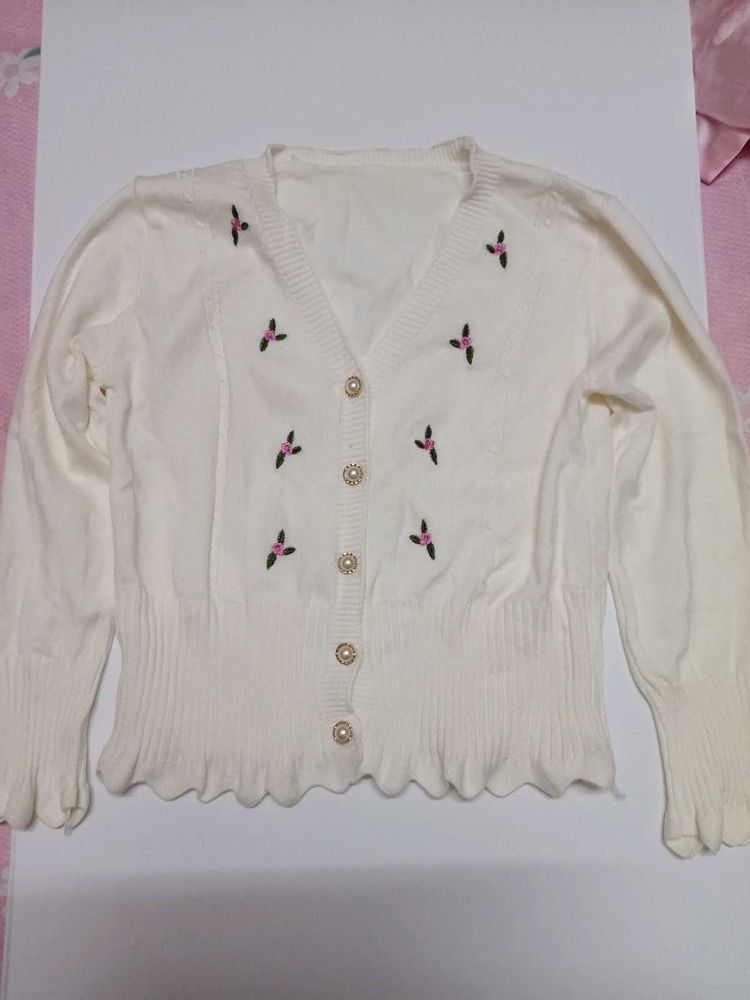 Cute Embroidered White Cardigan