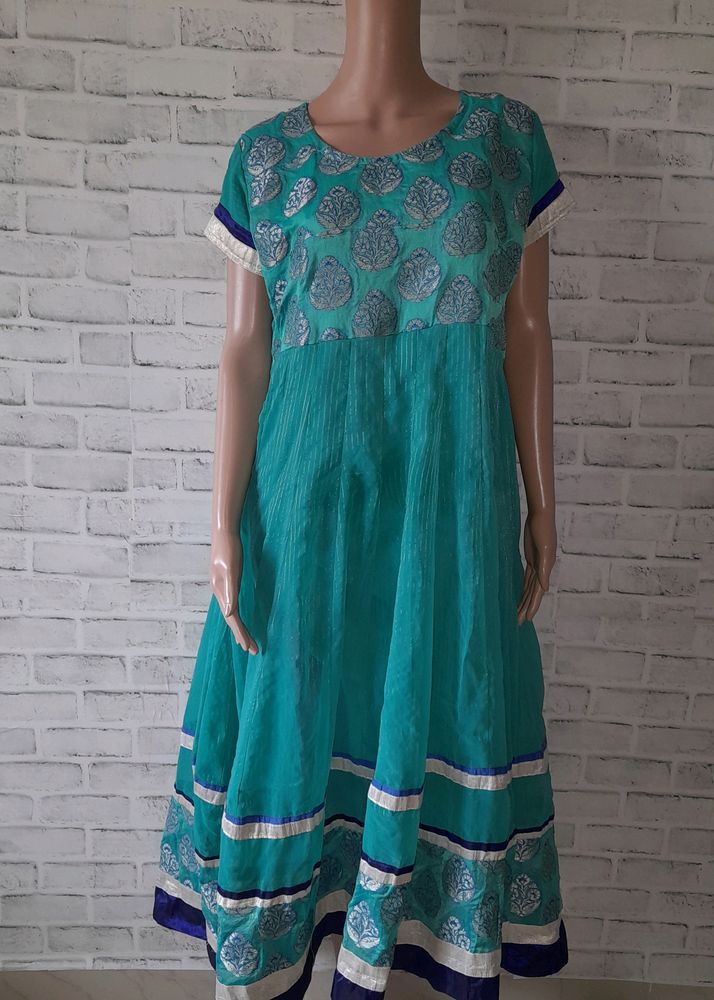 Turquoise Anarkali with Silver Embellishments