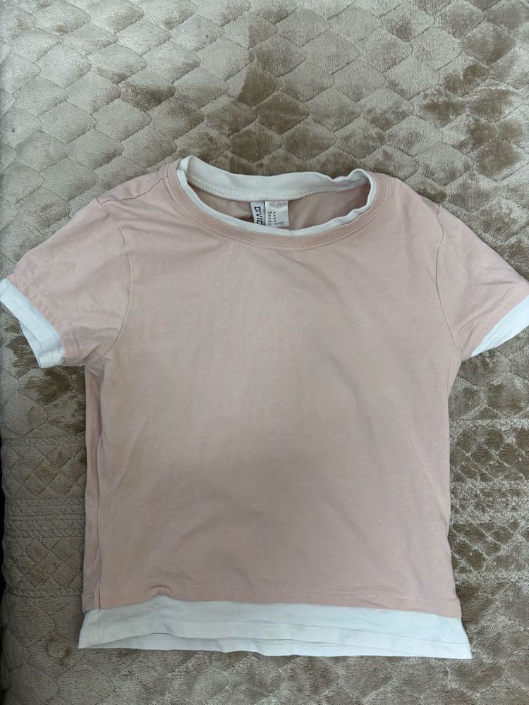 H&amp;M Pink Layered Crew Neck T-Shirt