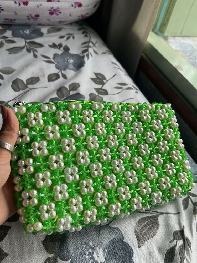 Large Beaded Green Clutch Pouches Handbags Sling