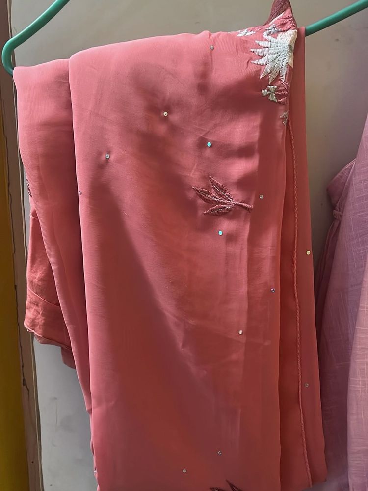Embellished Coral Saree