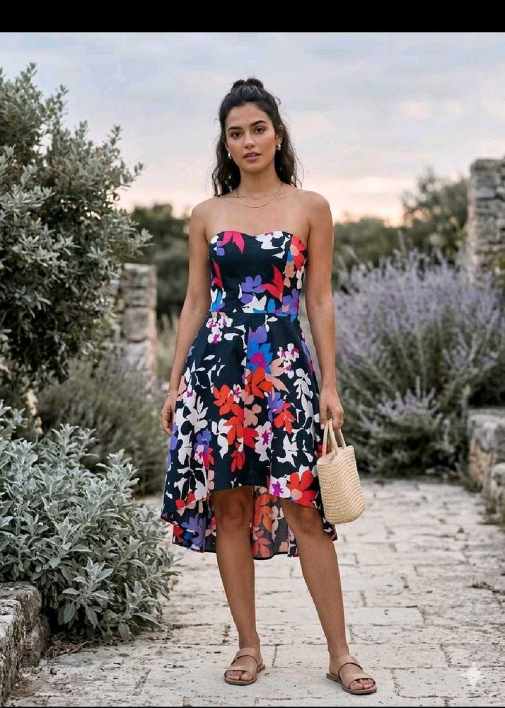 Strapless Floral Print Dress