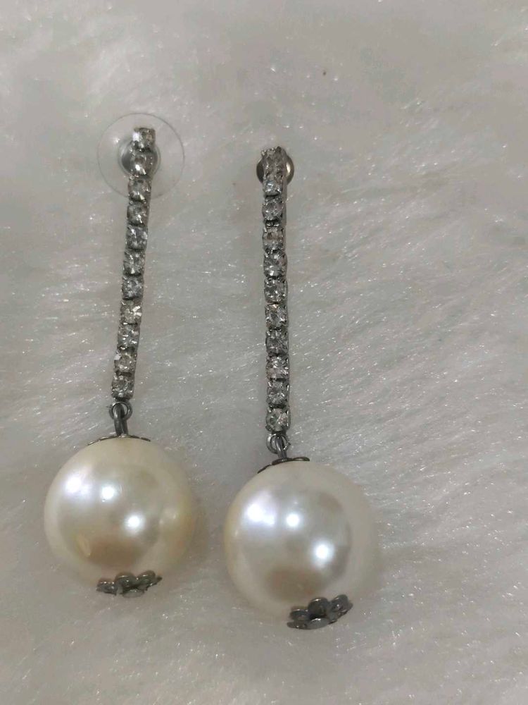 Elegant Pearl &amp; diamond Dangle Earrings