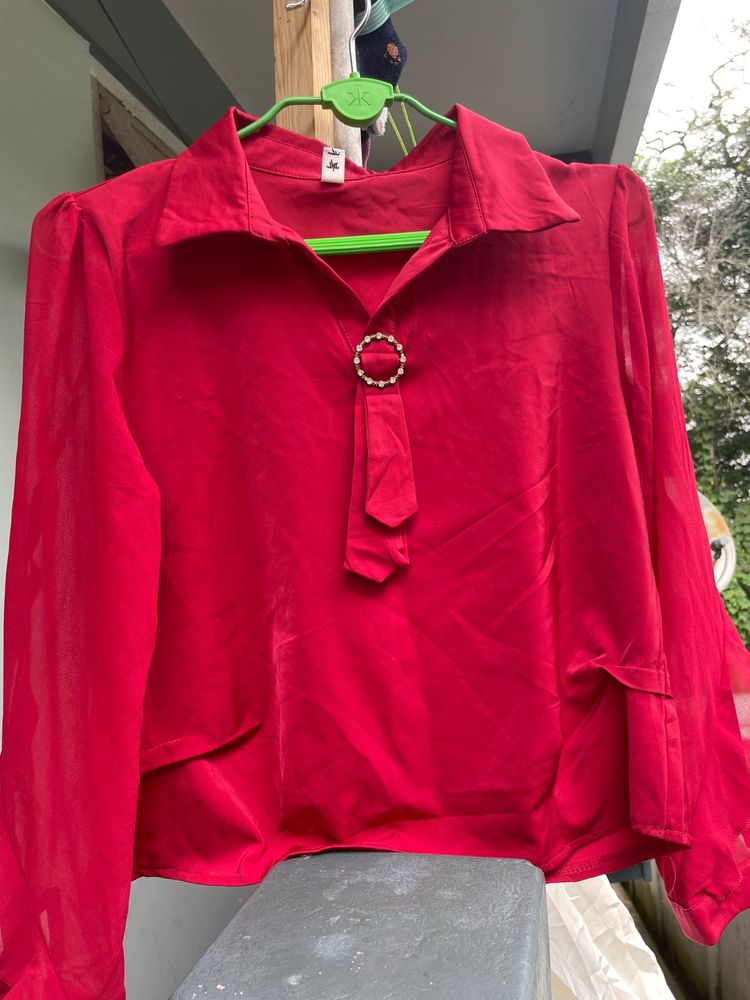 Elegant Red Blouse with Embellishment