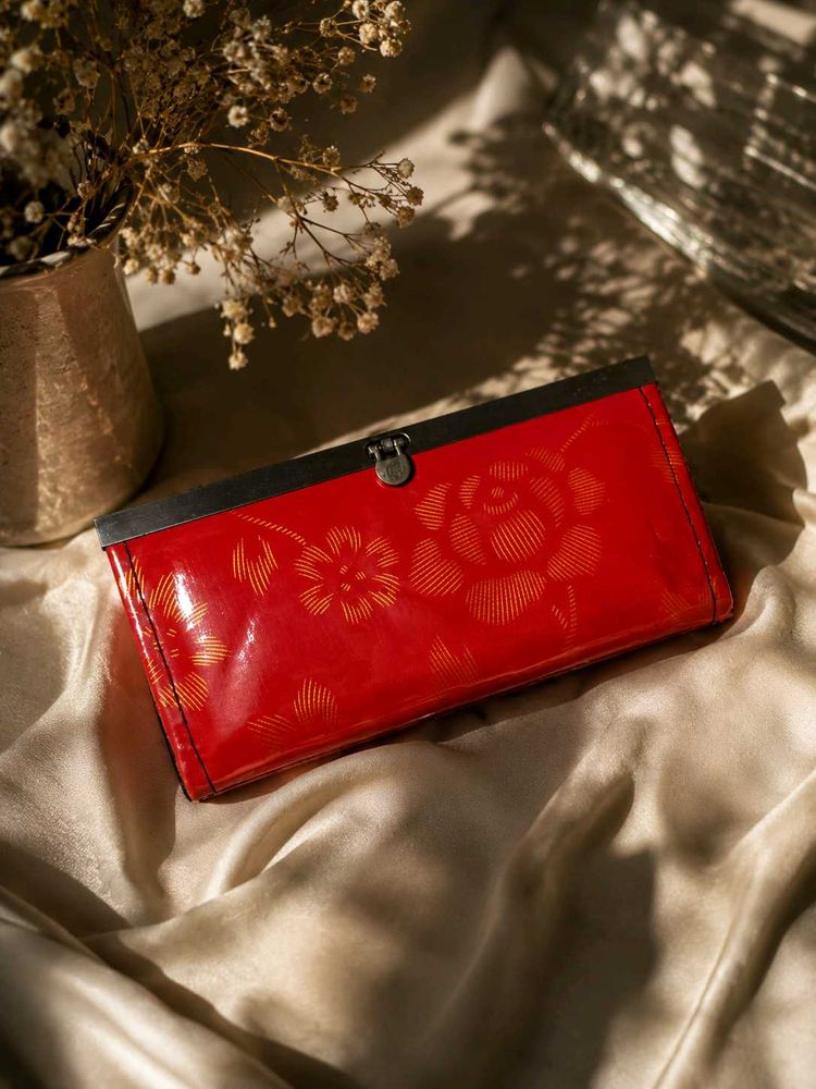 Red Floral Clutch Wallet