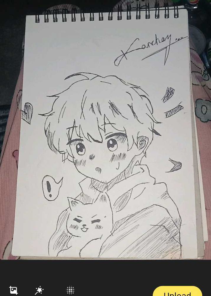 Anime Sketch - Boy &amp; Cat Art